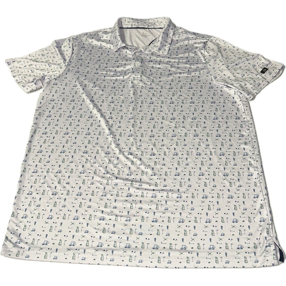 Obla‎ Polo Shirt Men's XL White Golf All Over Print Performance Stretch Outdoor